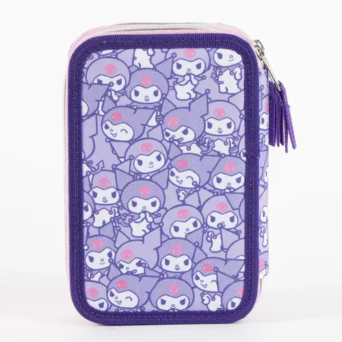 Hello Kitty Kuromi Gevuld Etui 3 Vaks – Paars – 44 Delig – Officieel Gelicenseerd – Inclusief Stiften, Kleurpotloden, Liniaal en Schrijfwaren