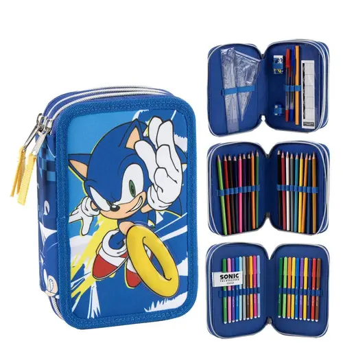 Sonic the Hedgehog Sonic the Hedgehog Gevuld Etui 3 Vaks – 46 Delig – 3D Ring Design – Officieel Gelicenseerd