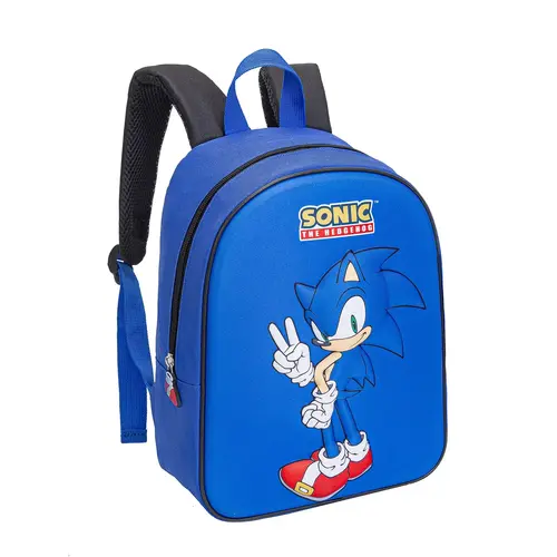 Sonic the Hedgehog Sonic The Hedgehog Rugzak Blauw 3D Voorkant Verstelbare Schouderbanden Officieel Gelicenseerd