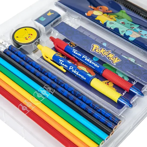 Pokemon Pokémon Schrijfset met Etui Kleurpotloden Notitieboek Liniaal Pennen Officieel Gelicenseerd