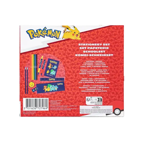 Pokemon Pokémon Schrijfset met Etui Kleurpotloden Notitieboek Liniaal Pennen Officieel Gelicenseerd