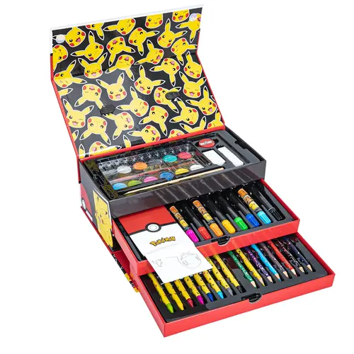 Pokemon Pokémon Tekenkoffer 52 Delig – Kleurset met Stiften Verf Kleurpotloden en Tekenaccessoires – Officiële Pokémon Merchandise