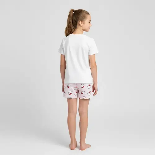 Hello Kitty Hello Kitty and Friends Shortama Meisjes Wit Roze – Tweedelige Zomerset met Hello Kitty My Melody Kuromi en Cinnamoroll – Officiële Sanrio Merchandise