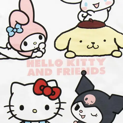 Hello Kitty Hello Kitty and Friends Shortama Meisjes Wit Roze – Tweedelige Zomerset met Hello Kitty My Melody Kuromi en Cinnamoroll – Officiële Sanrio Merchandise