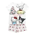 Hello Kitty Hello Kitty and Friends Shortama Meisjes Wit Roze – Tweedelige Zomerset met Hello Kitty My Melody Kuromi en Cinnamoroll – Officiële Sanrio Merchandise