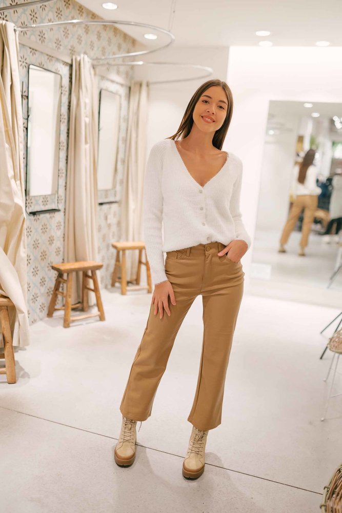 SOLANGE pantalon en simili beige