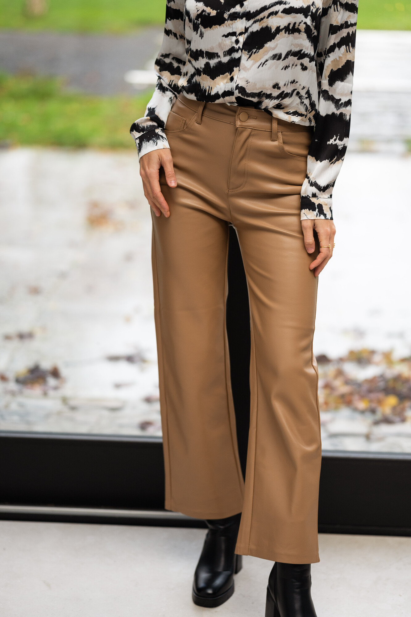 Pantalon Simili Cuir Beige