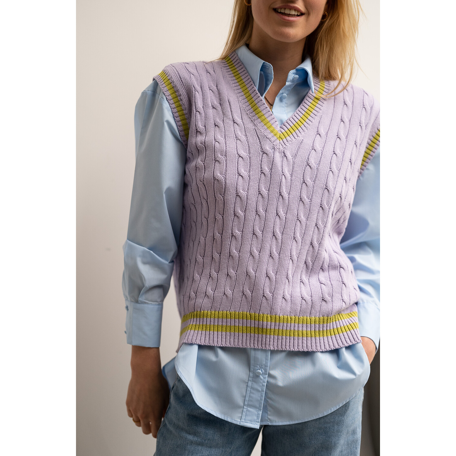 CALYPSO pull lilas vert citron