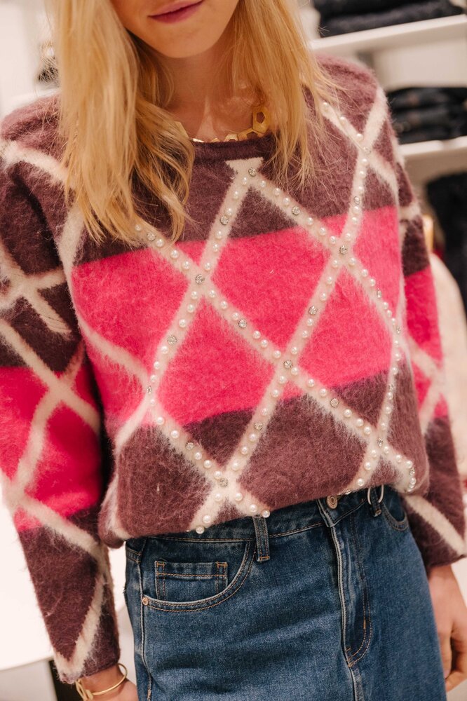 MADALENIA pull rose à perles