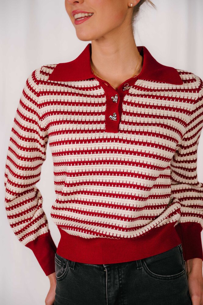 JUNIE pull rouge et blanc