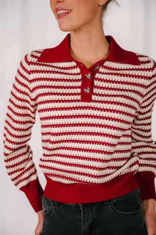 JUNIE pull rouge et blanc