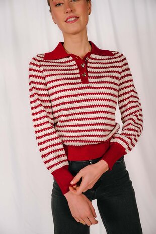 JUNIE pull rouge et blanc