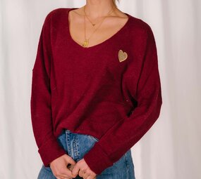 ANAISA pull bordeaux cœur doré
