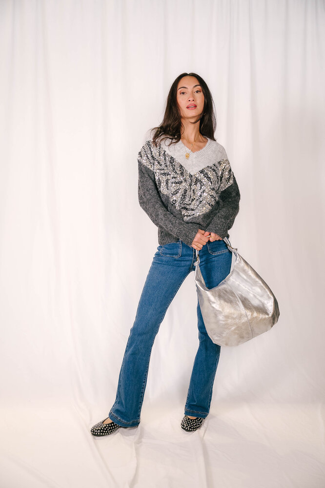 JUNA pull gris pailleté