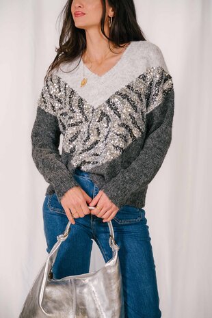 JUNA pull gris pailleté