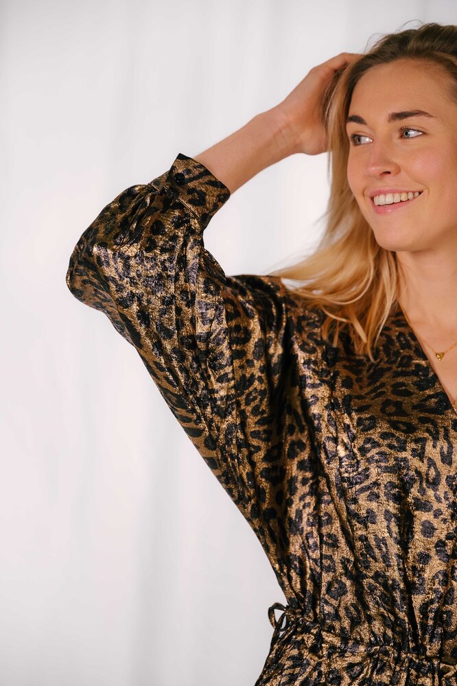 LIANNA robe léopard or noir