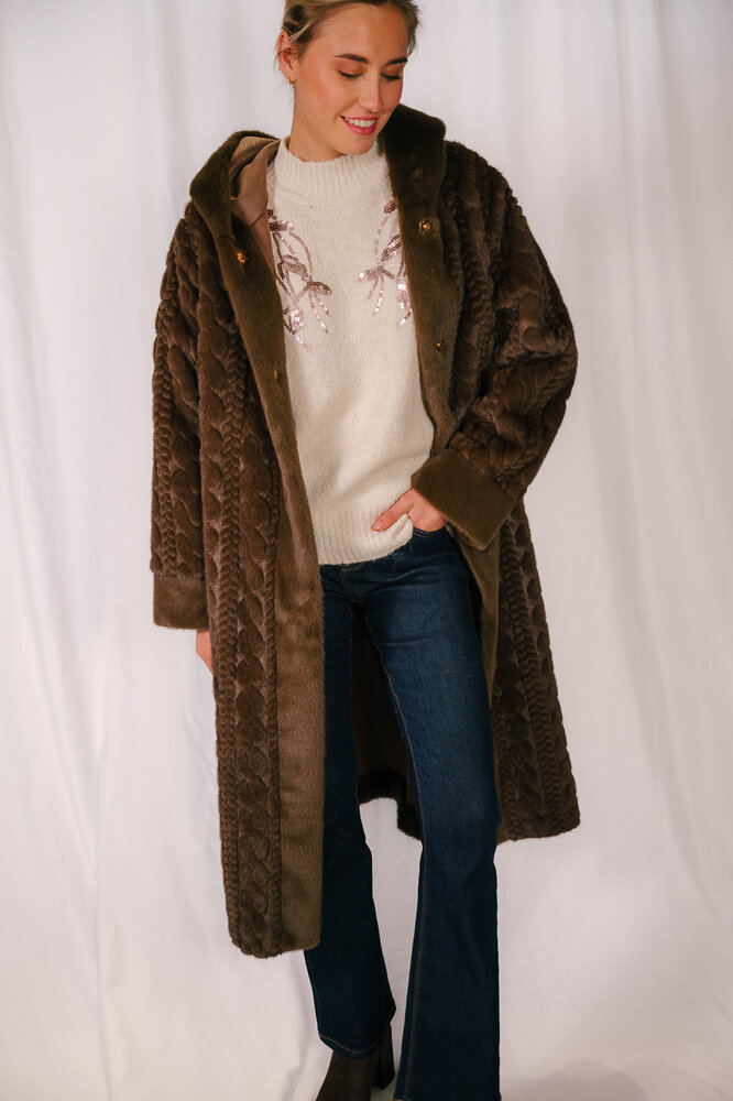 CARLA long manteau fausse fourrure café CARLA long manteau fausse fourrure café