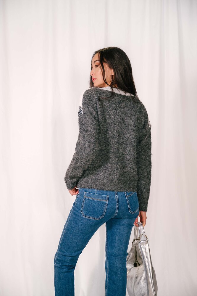 JUNA pull gris pailleté