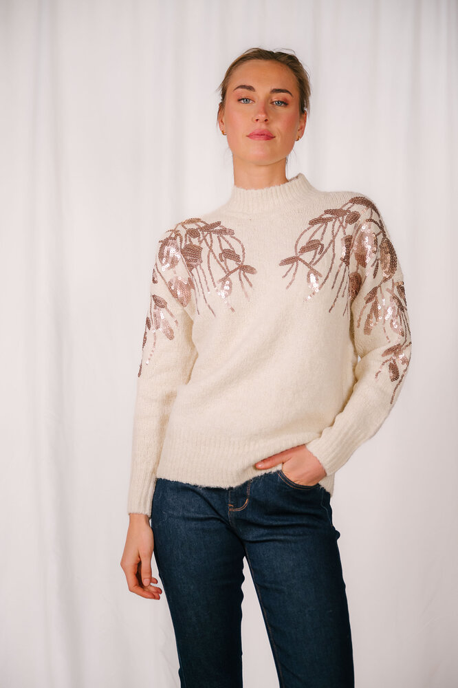 MALORINNNE pull fleurs rose gold