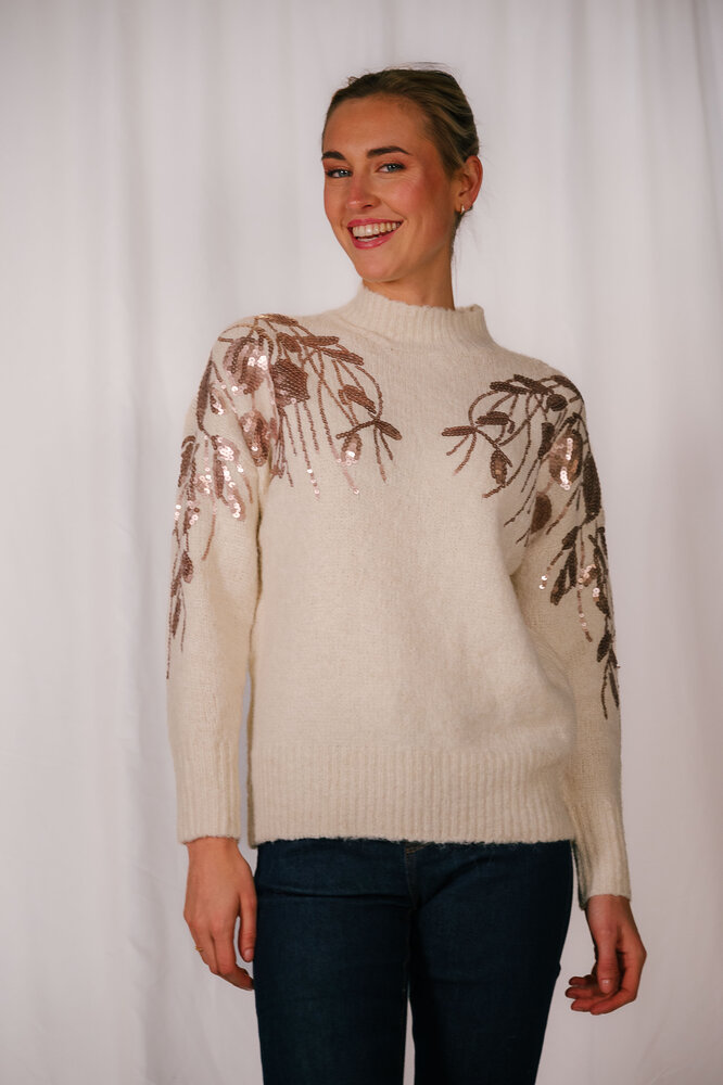 MALORINNNE pull fleurs rose gold