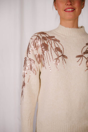 MALORINNNE pull fleurs rose gold