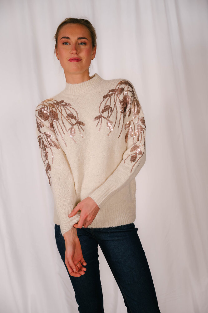 MALORINNNE pull fleurs rose gold