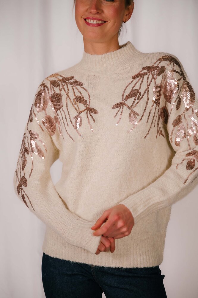 MALORINNNE pull fleurs rose gold