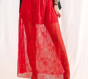 DELINA jupe longue en dentelle rouge