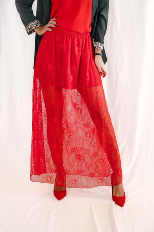 DELINA jupe longue en dentelle rouge DELINA jupe longue en dentelle rouge