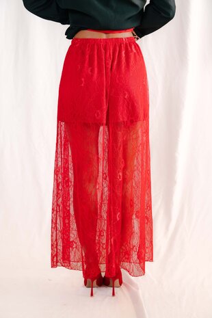 DELINA jupe longue en dentelle rouge DELINA jupe longue en dentelle rouge