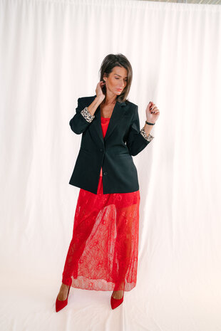 DELINA jupe longue en dentelle rouge DELINA jupe longue en dentelle rouge