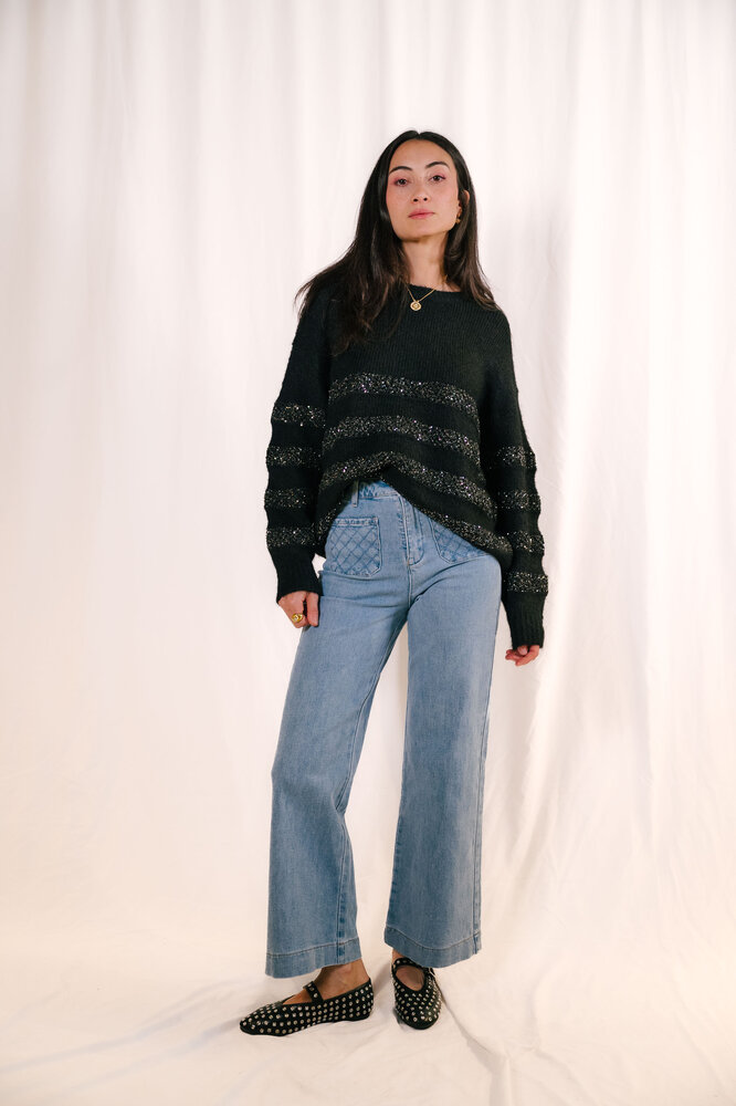 SAFIRA  pull noir et argent