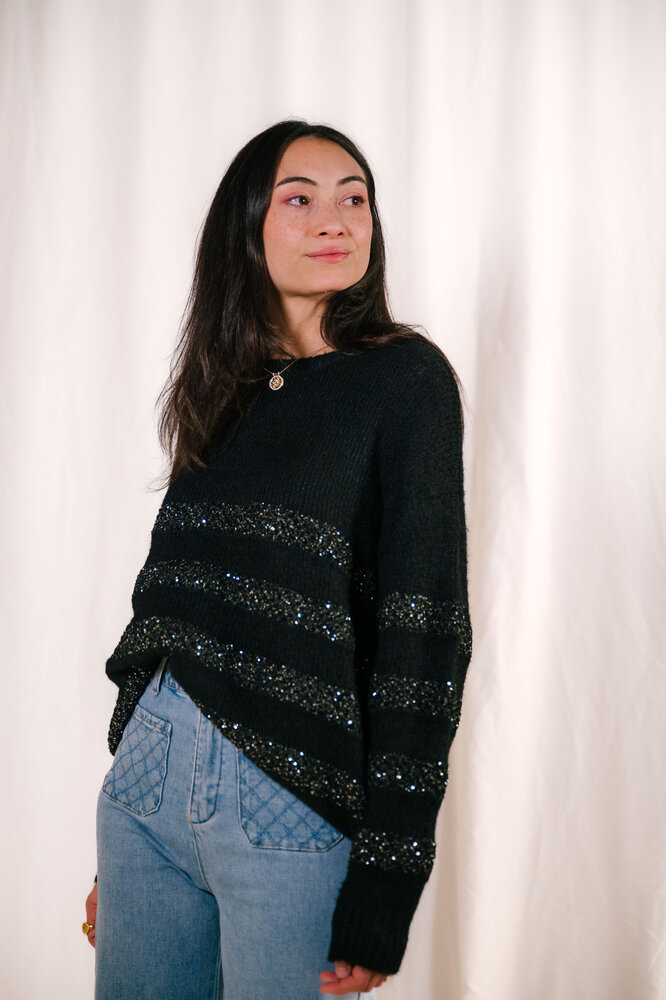 SAFIRA  pull noir et argent