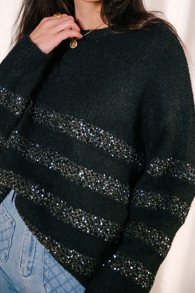 SAFIRA  pull noir et argent