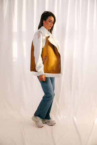 FLORI veste sans manches camel fourrure FLORI veste sans manches camel fourrure