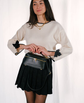 NELIA pull beige et noir avec des nœud