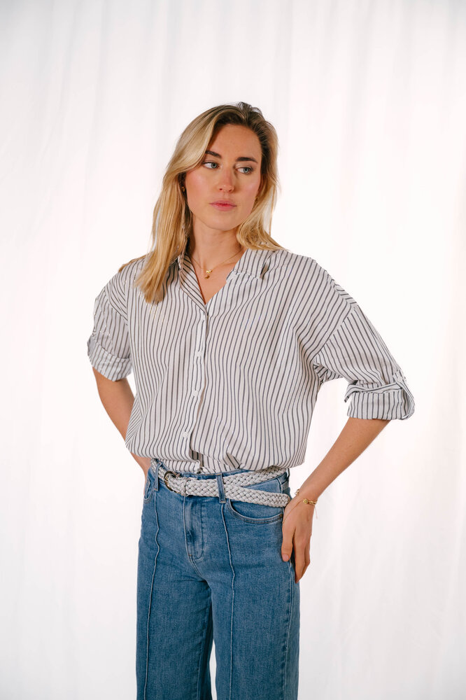 JULIE chemisier blanc lignes grises JULIE chemisier blanc lignes grises