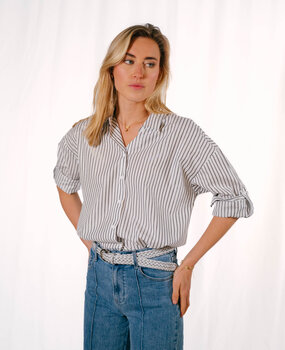 JULIE chemisier blanc lignes grises