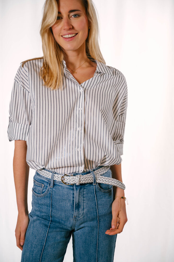 JULIE chemisier blanc lignes grises JULIE chemisier blanc lignes grises