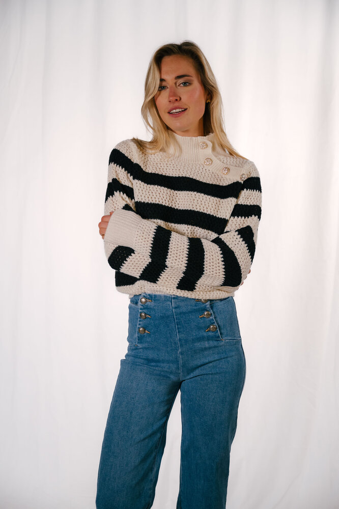 FLORIA pull a lignes beige et noir FLORIA pull a lignes beige et noir