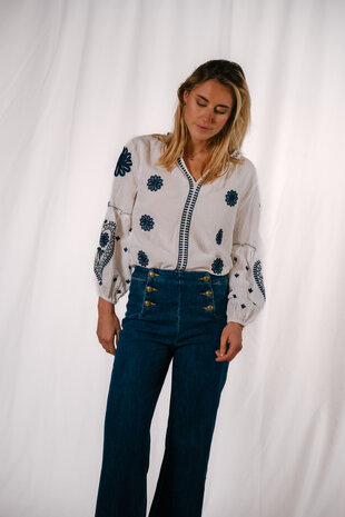 MAIA blouse blanche et marine