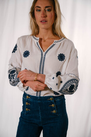 MAIA blouse blanche et marine