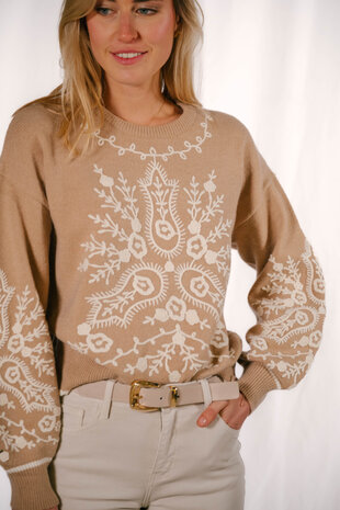 DARIE pull beige a motifs écru DARIE pull beige a motifs écru
