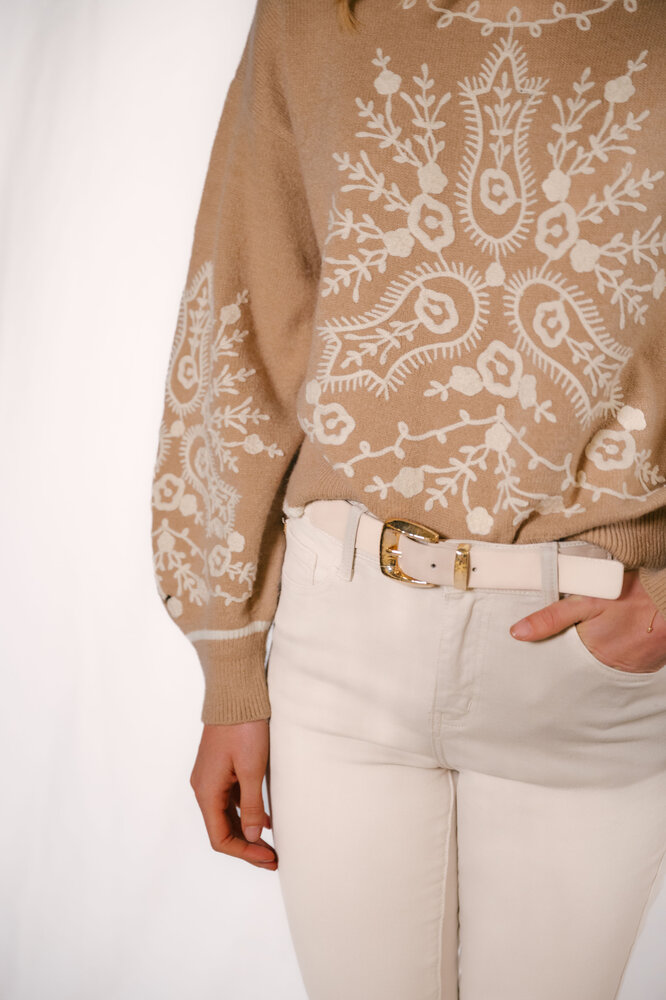 DARIE pull beige a motifs écru DARIE pull beige a motifs écru
