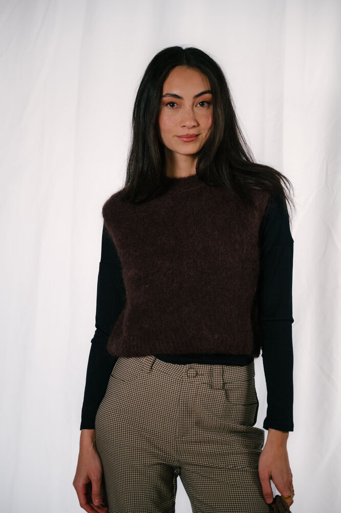 SHINA pull sans manches chocolat mohair SHINA pull sans manches chocolat mohair
