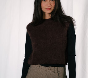 SHINA pull sans manches chocolat mohair