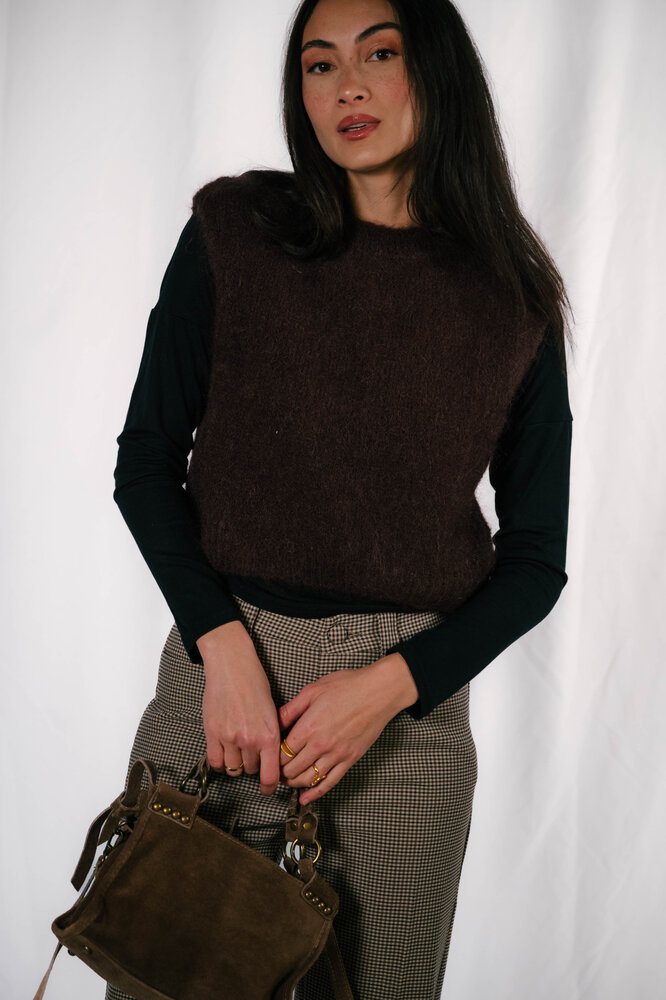 SHINA pull sans manches chocolat mohair SHINA pull sans manches chocolat mohair