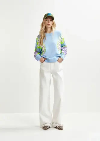 ESSENTIEL HECRAZY sweatshirt en coton bio bleu clair, vert et violet à manches brodées ESSENTIEL HECRAZY sweatshirt en coton bio bleu clair, vert et violet à manches brodées