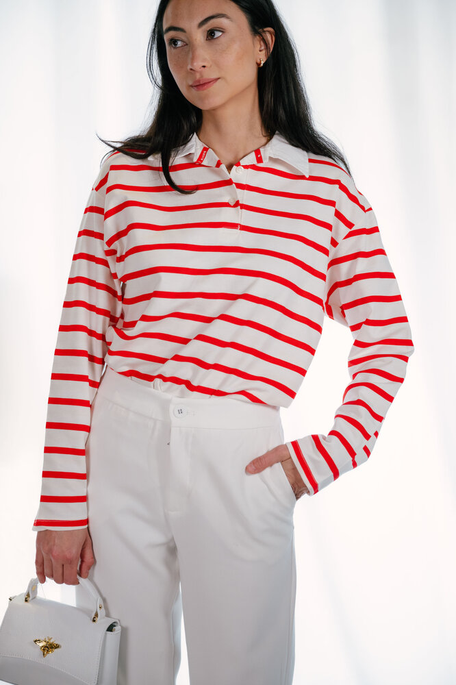 DAVINNA polo longue manche à rayure rouge