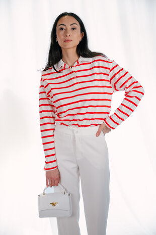 DAVINNA polo longue manche à rayure rouge